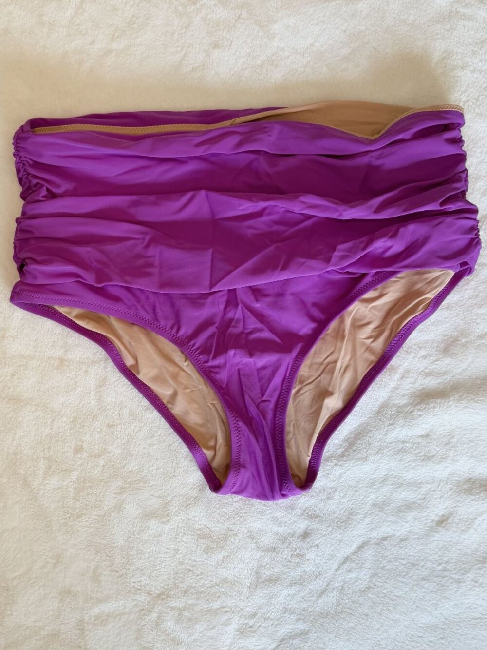 NWT J. Crew Purple High Waisted Ruched Swim Bikini Bottom - Size: Large